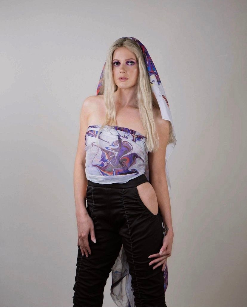 hand marbled silk scarf